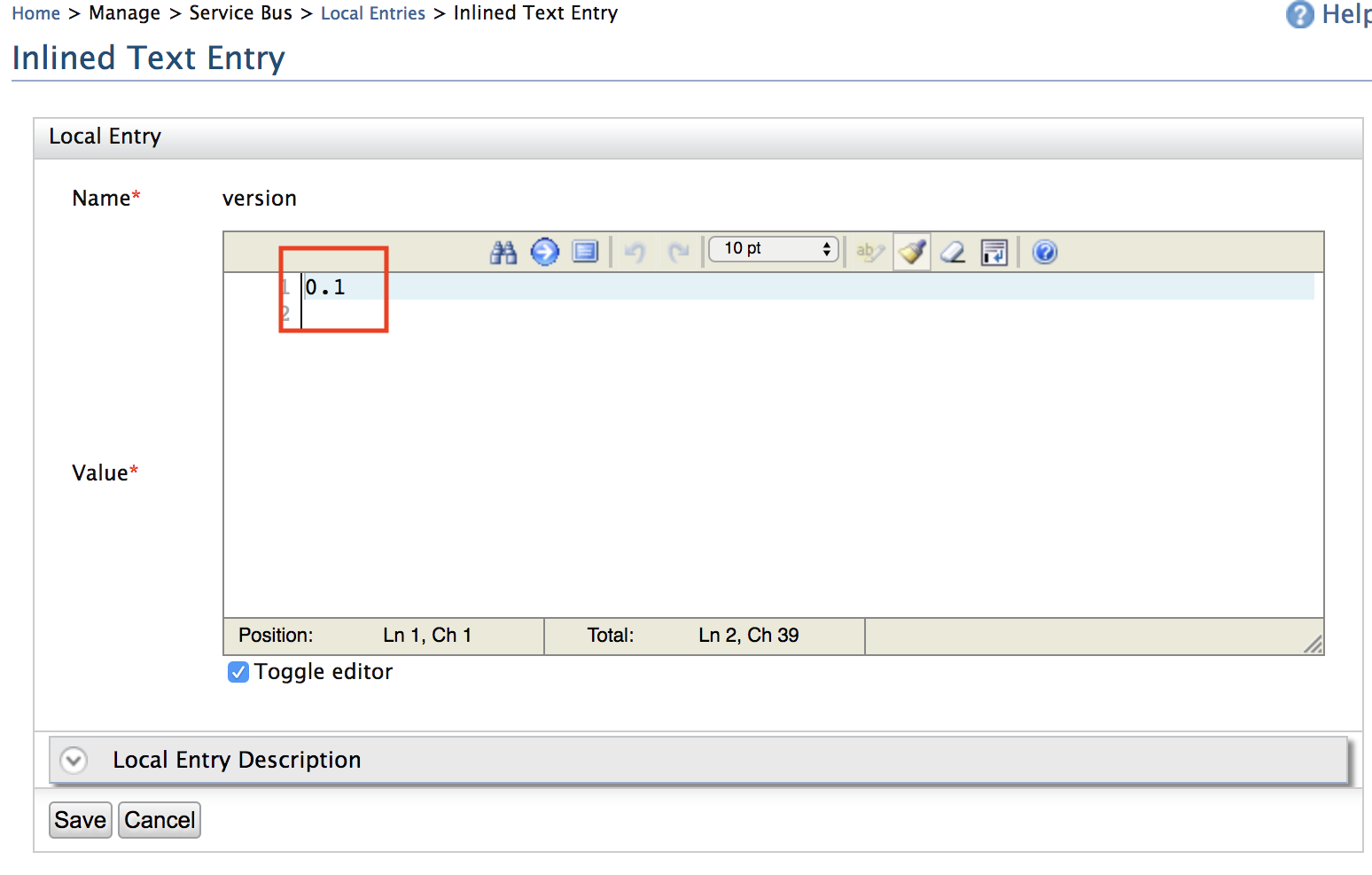 Inlined text entry
