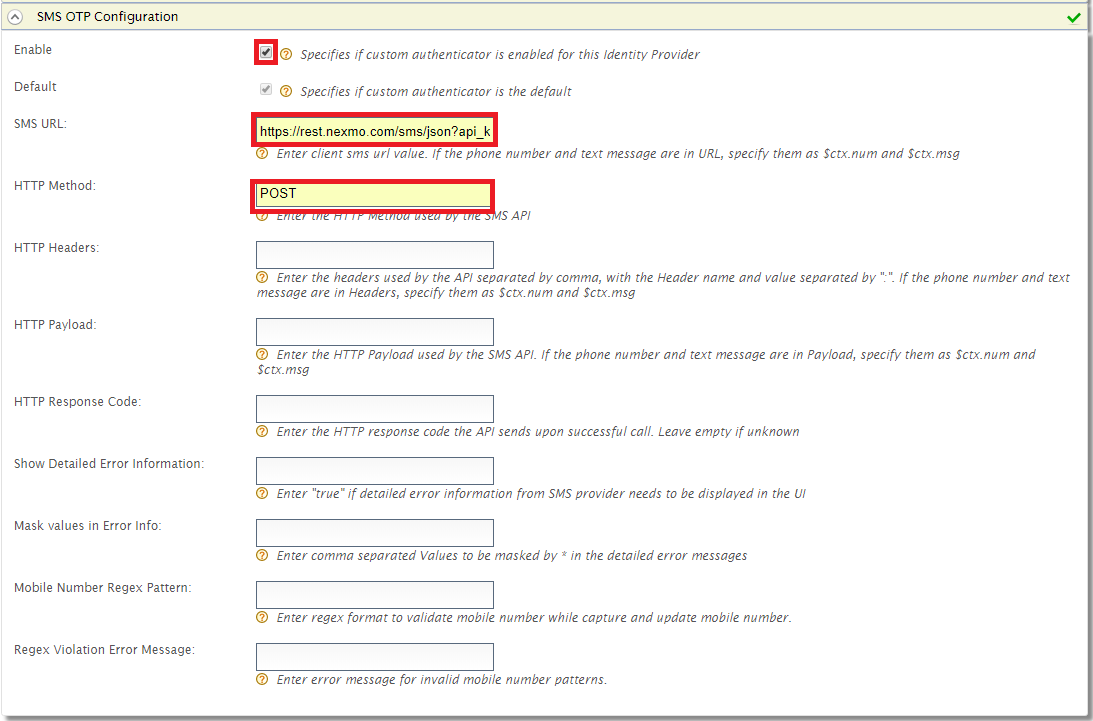 SMS OTP Configuration