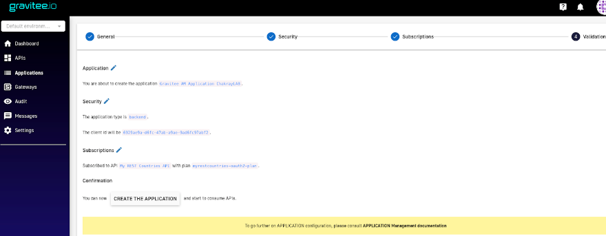 Create application within the platform