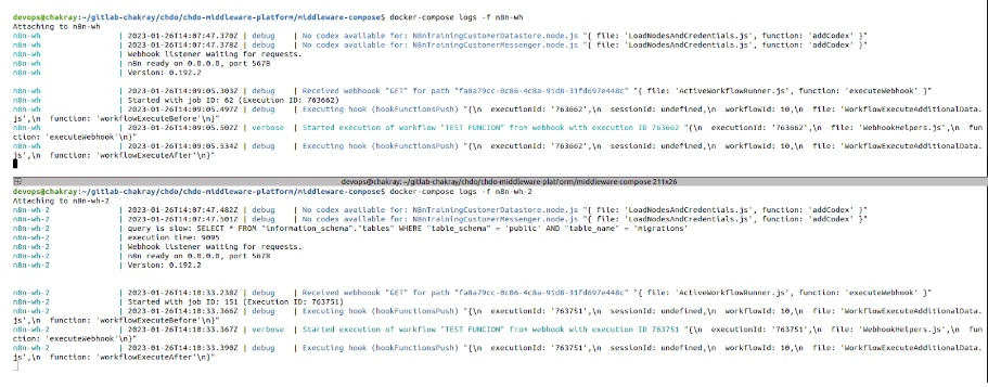 Salida de logs para comprobar el balanceo de carga