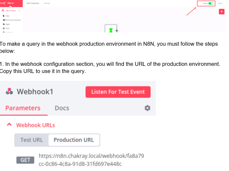 Window where we obtain the URL of the production environment